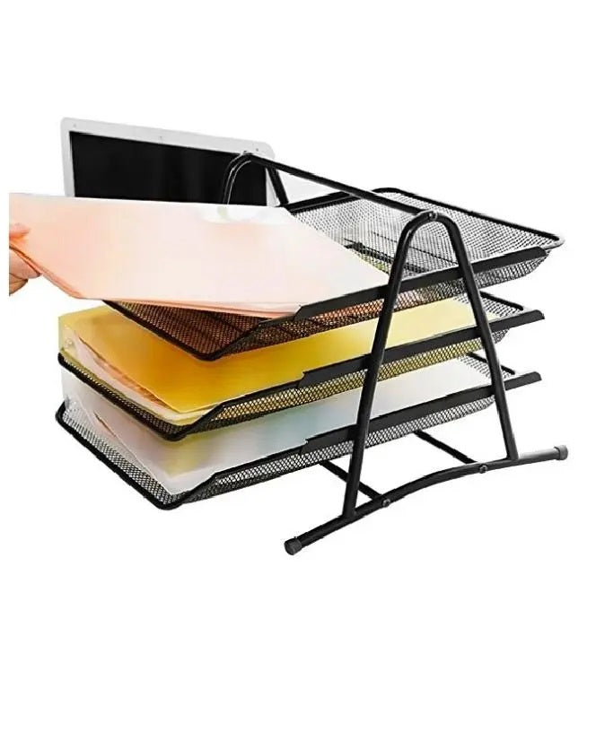 Heavy Duty Metal 3 Tier Desktop Document Letter Tray, Black