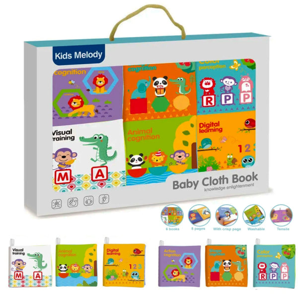 Kids Melody Baby Cloth Book Set of 6 – Soft Fabric Educational Books for Babies & Toddlers