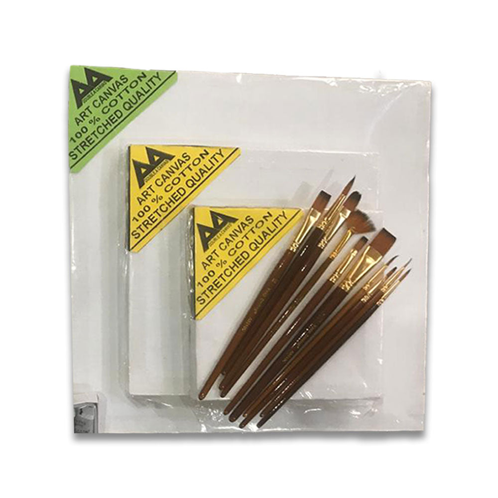 15 Pcs/Set Value Pack For Artist - Canvases, Acrylic Paints, Multi Shape Brushes And Pallette