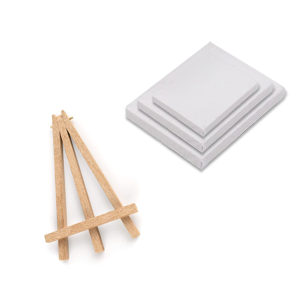 Canvas Set Of 3 (6x6, 8x8, 10x10) With 1 Wooden Easel