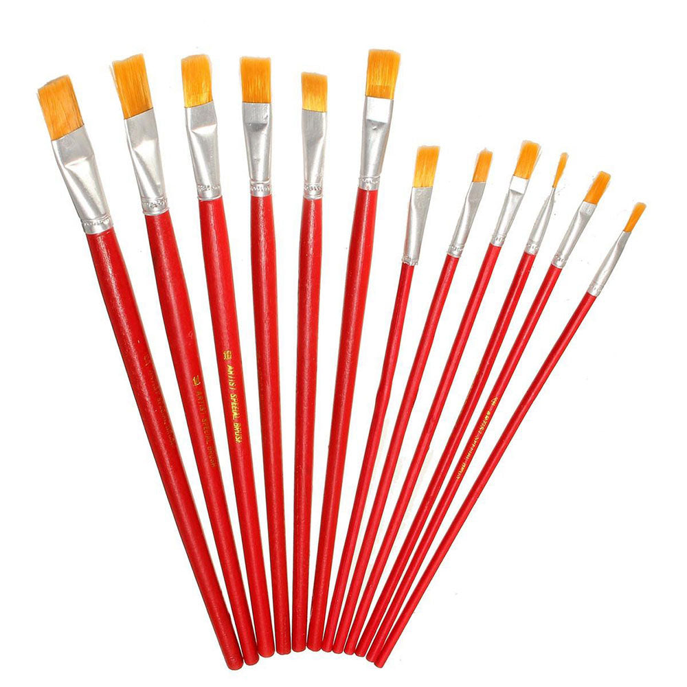 12 Pcs Flat Art Brush Set - Red