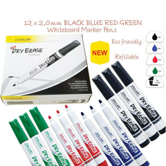 Pack Of 12Pcs Refillable Doller White Board Dry Erase Marker (3Blue, 3Black, 3Green & 3Red)