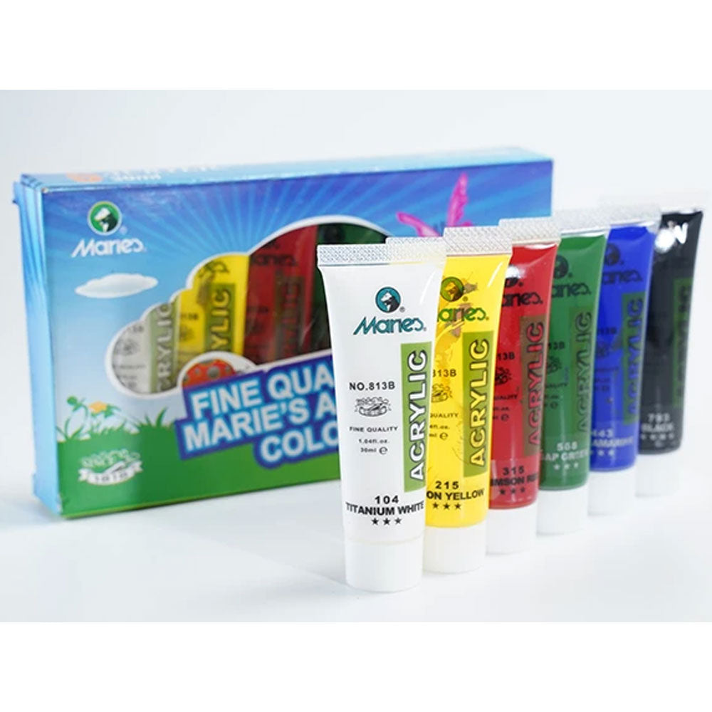 Maries Acrylic Paints - Pack Of 6 Assorted Colours 30ml in each tube - Acrylic Paints