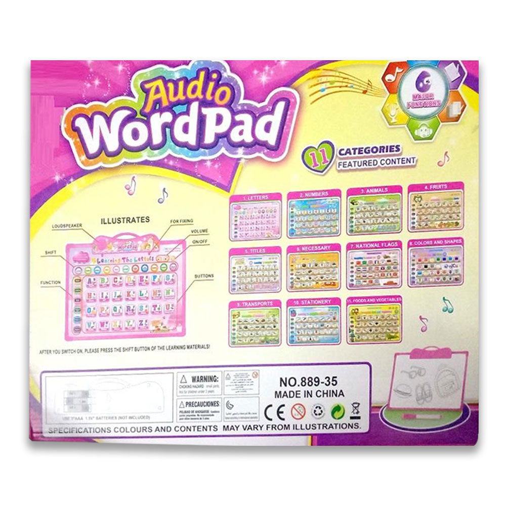 Audio Word Pad 889-35 Whiteboard With Duster And Marker Just Press To Call Alphabet Letter Number Animal Fruits