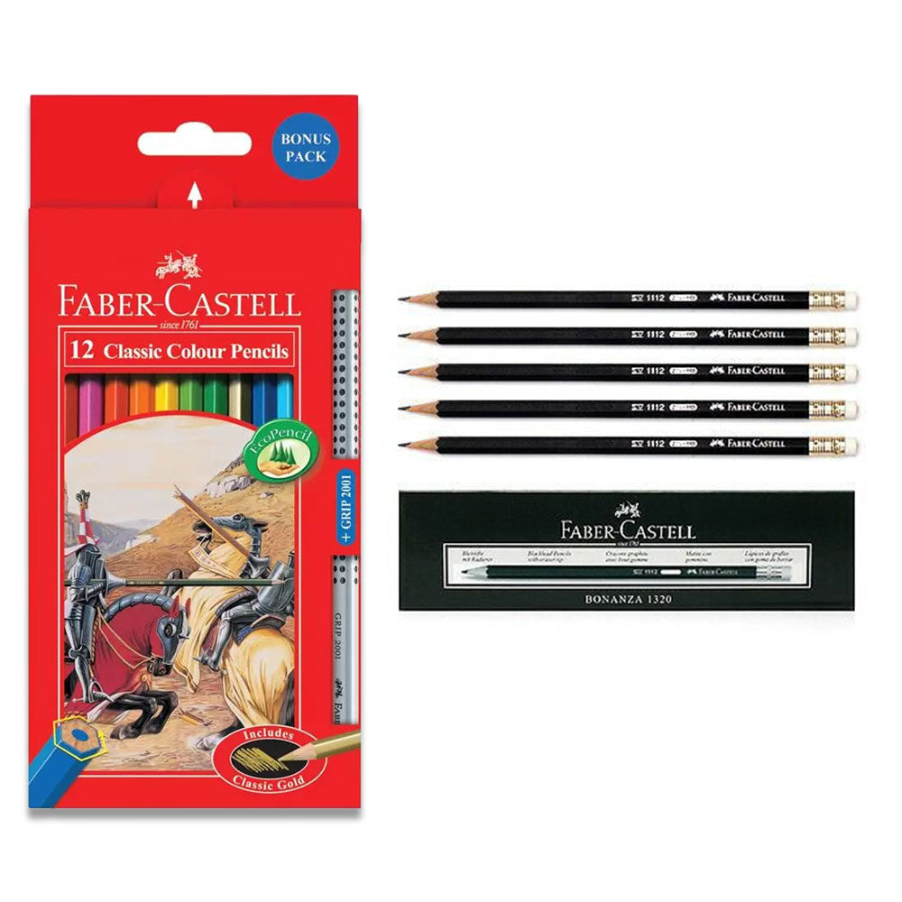 Faber Castel Pack Of 2- Hb Pencils Without Eraser 12Pcs + Classic Color Pencils-12- Color Set