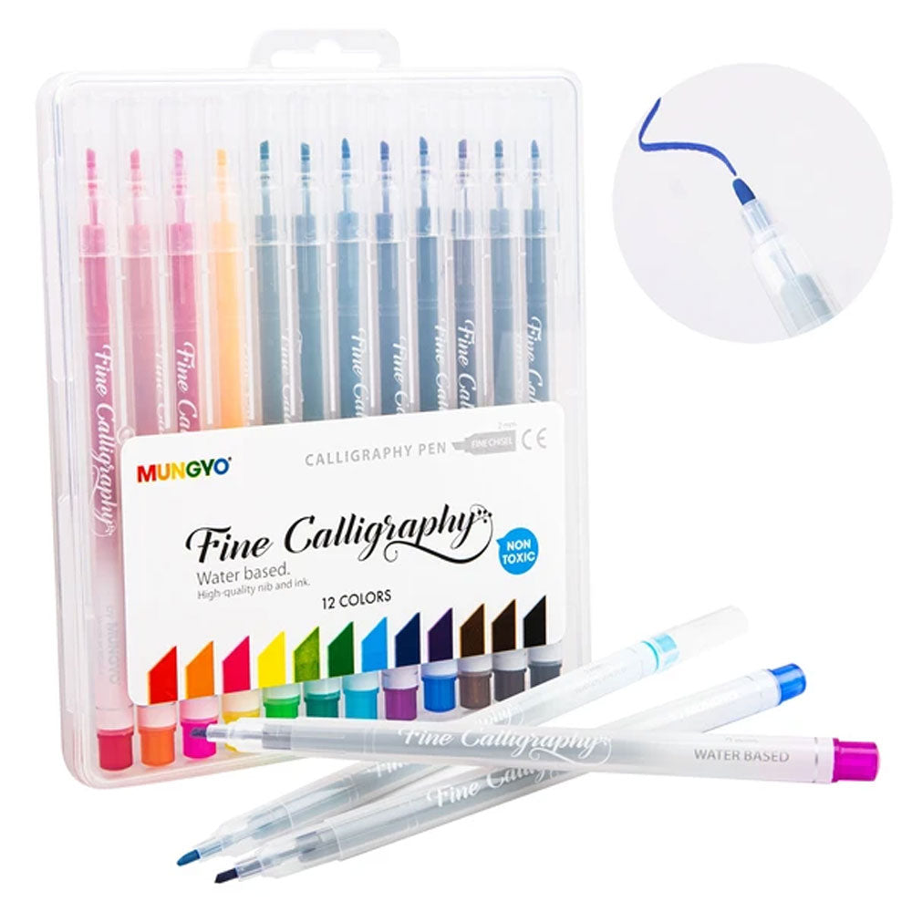 Mungyo Fine Calligraphy Pen 12 Colour Set - (Water Based)