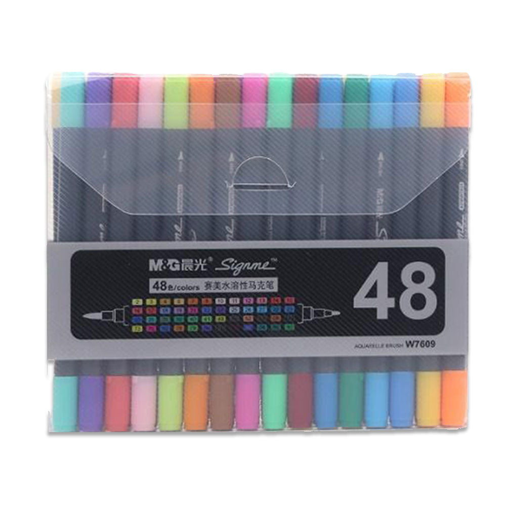 M&G Signme Pack Of 48 Dual Tip Watercolor Brush Markers For Sketching, Painting And Coloring