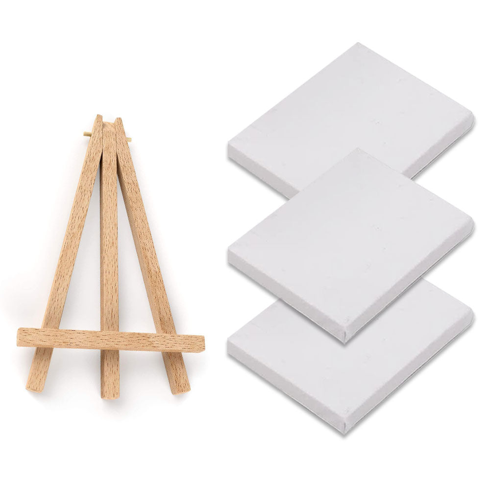 Canvas Set Of 3 With 1 Wooden Easel - (8X8 Inches)