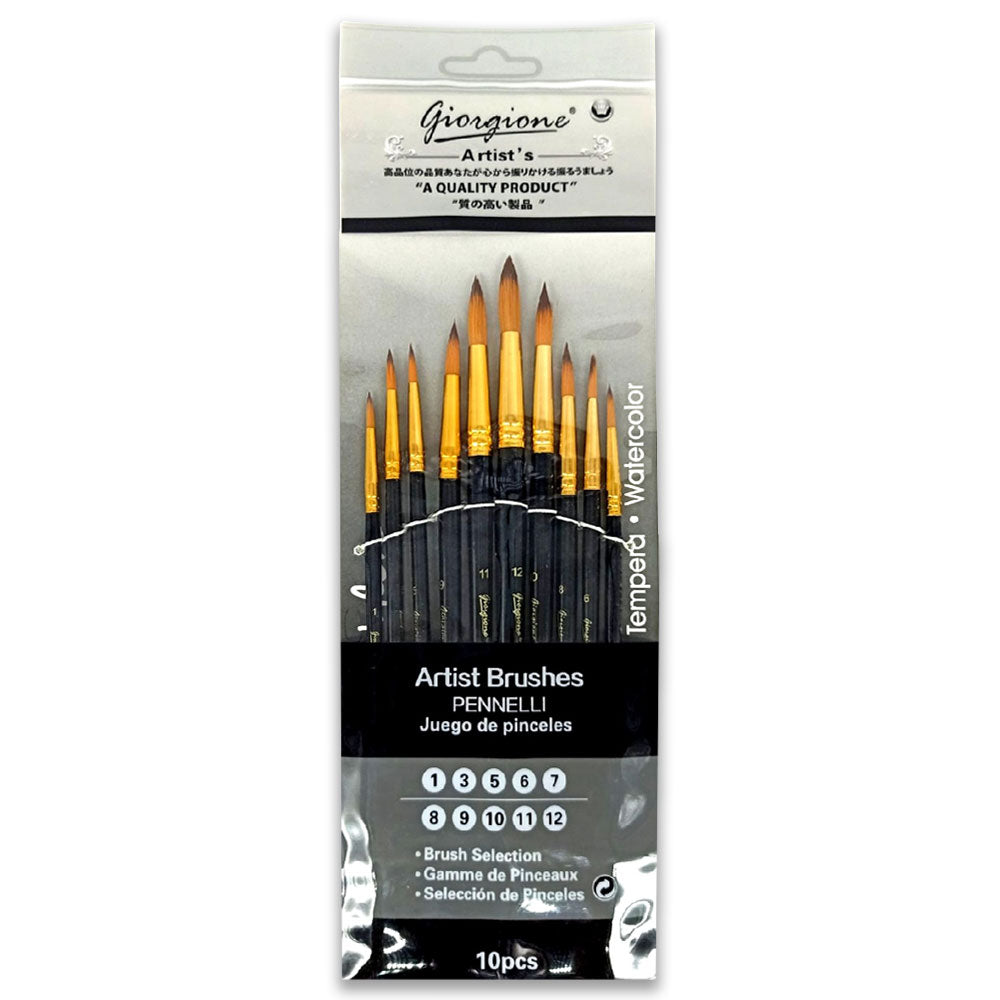 Gold Nylon 10 pcs medium handle pointed shape artistic painting brush set