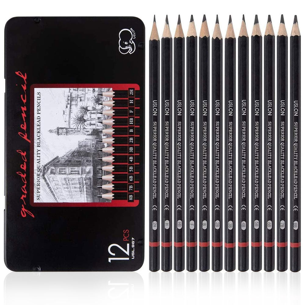 12pcs Professional sketch drawing art pencil set (sizes 8B to 2H)