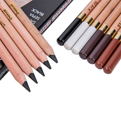 Coloured Charcoal Pencils / Artist Soft Pastel Pencils / Wooden Non Toxic Pencil For Sketching Drawing - 12 Pcs