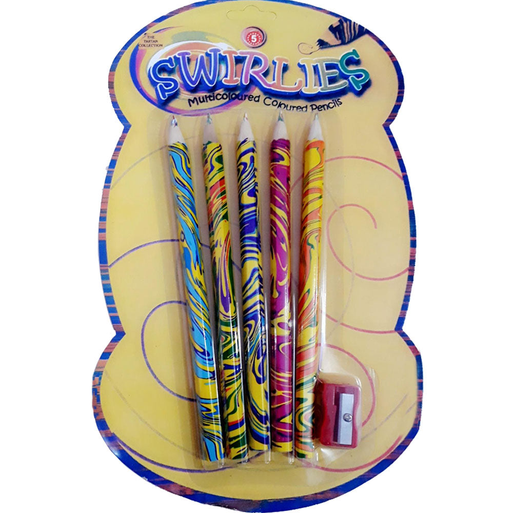 Swirlies Multicolored Pencils 5 With Sharpener