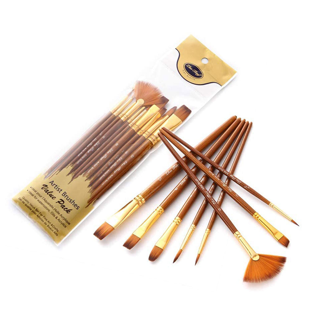 Pack of 10 Multi Shapes High Quality Nylon Professional Art Brush Set