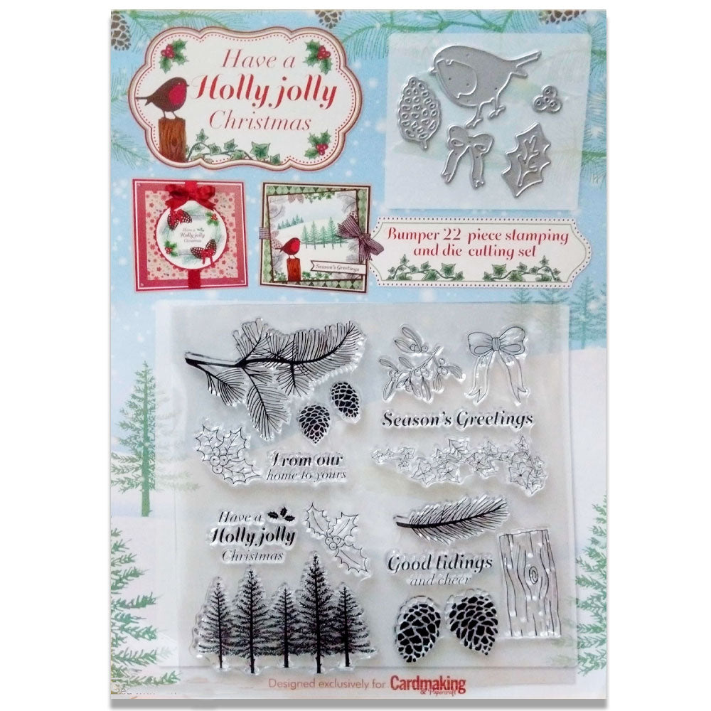 22Pcs Craft Gift Set Including 17Pcs Silicone Stamps, 5Pcs Die Cutter Of Seasons Greetings Merry Christmas