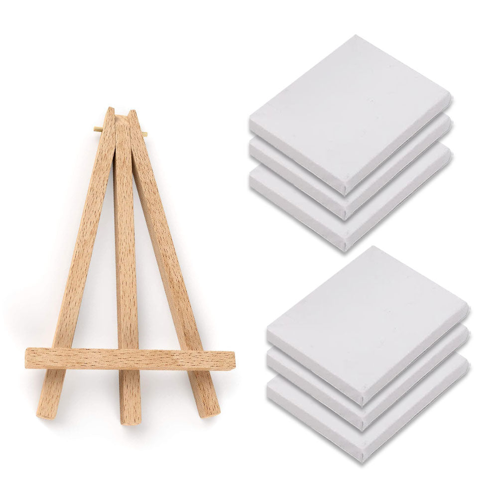 Canvas Set Of 6 (8X8 Inches) With 1 Wooden Easel