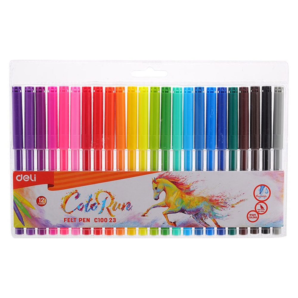 Deli Brand Colorun 24 Colours Felt Pen Felt Markers Bright Color Fiber_Bullet Tip 1.0Mm Washable Marker