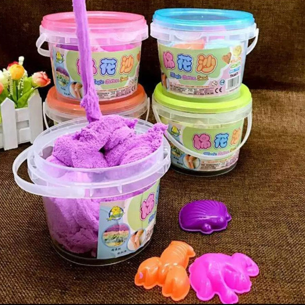 Bucket Of 200Grams Kinetic Play Magic Sand Pail With 3Pcs Molds Random Colour