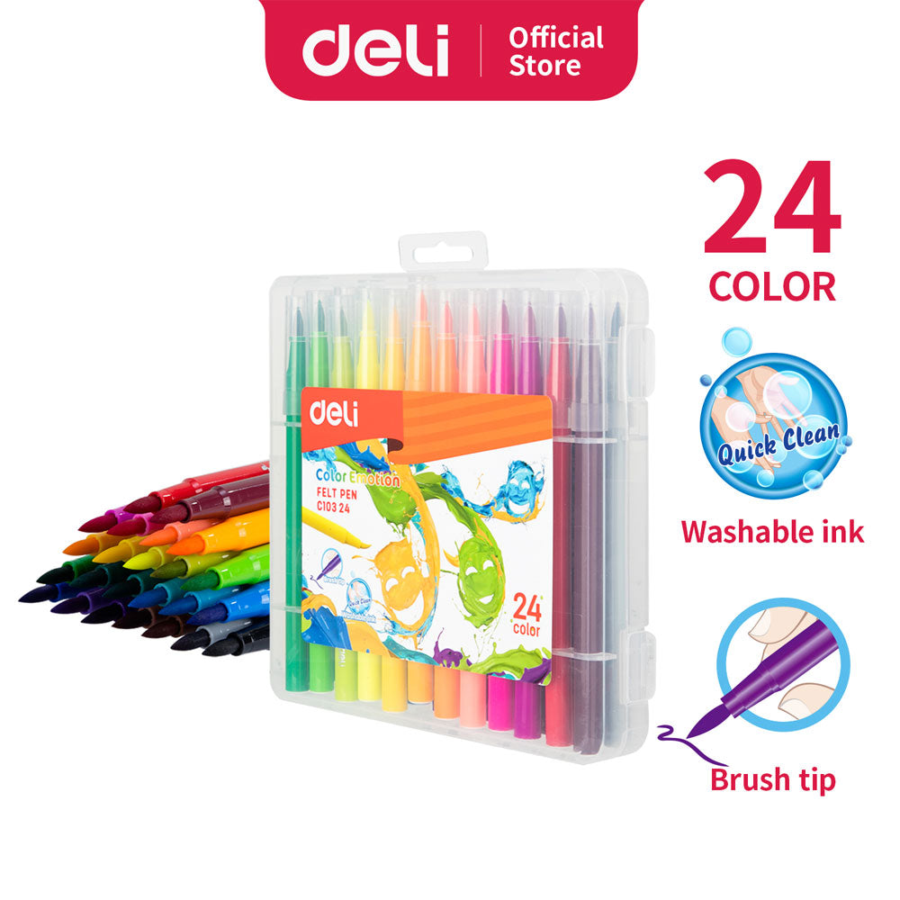Pack Of 24 Deli Brush Marker Felt Pen Watercolor Brush Markers For Calligraphy Markers Sketching, Painting And Coloring - Multicolor