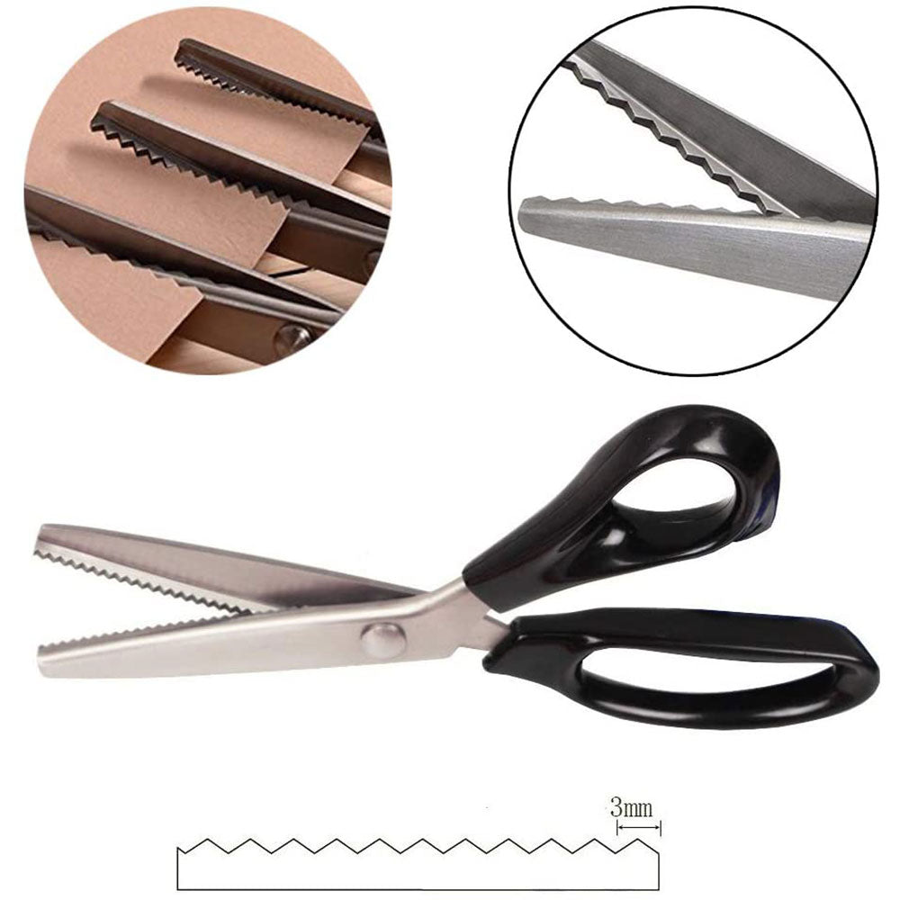 Black Plastic Handle Stainless Steel Zigzag Scissor - 9Inch
