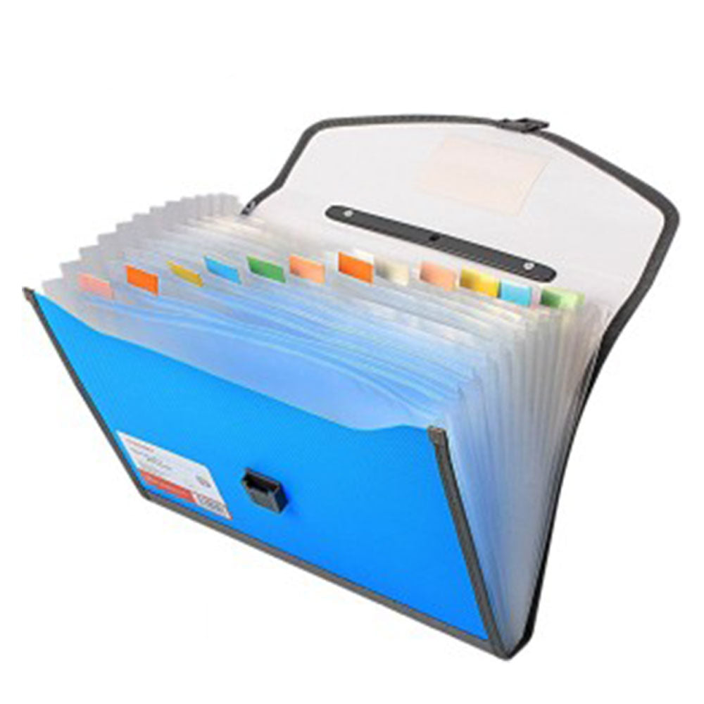 Tranbo Plastic Expanding Bag File Folder With 13 Section Pockets - Blue