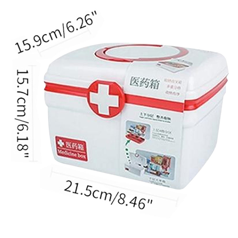 First Aid Emergency Medical Medicine Plastic Box With Tray For Home And Office Use - Small (8.46 Inches) And Large (10.75 Inches)
