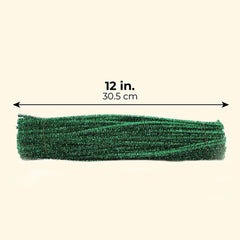 Pack of 50 - Green Glitter Pipe Cleaner velvet Sticks