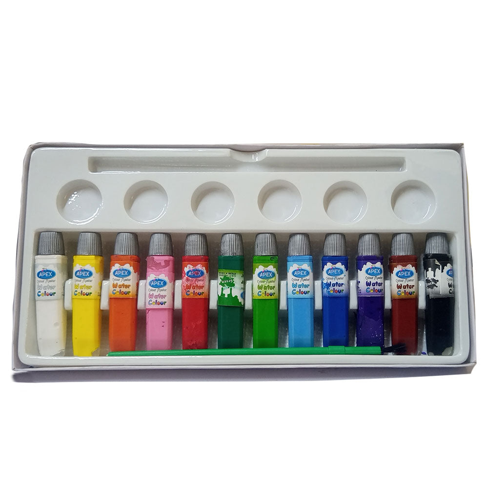 12pcs Apex Water Colour Tubes 15ml in a tube, with brush & palette