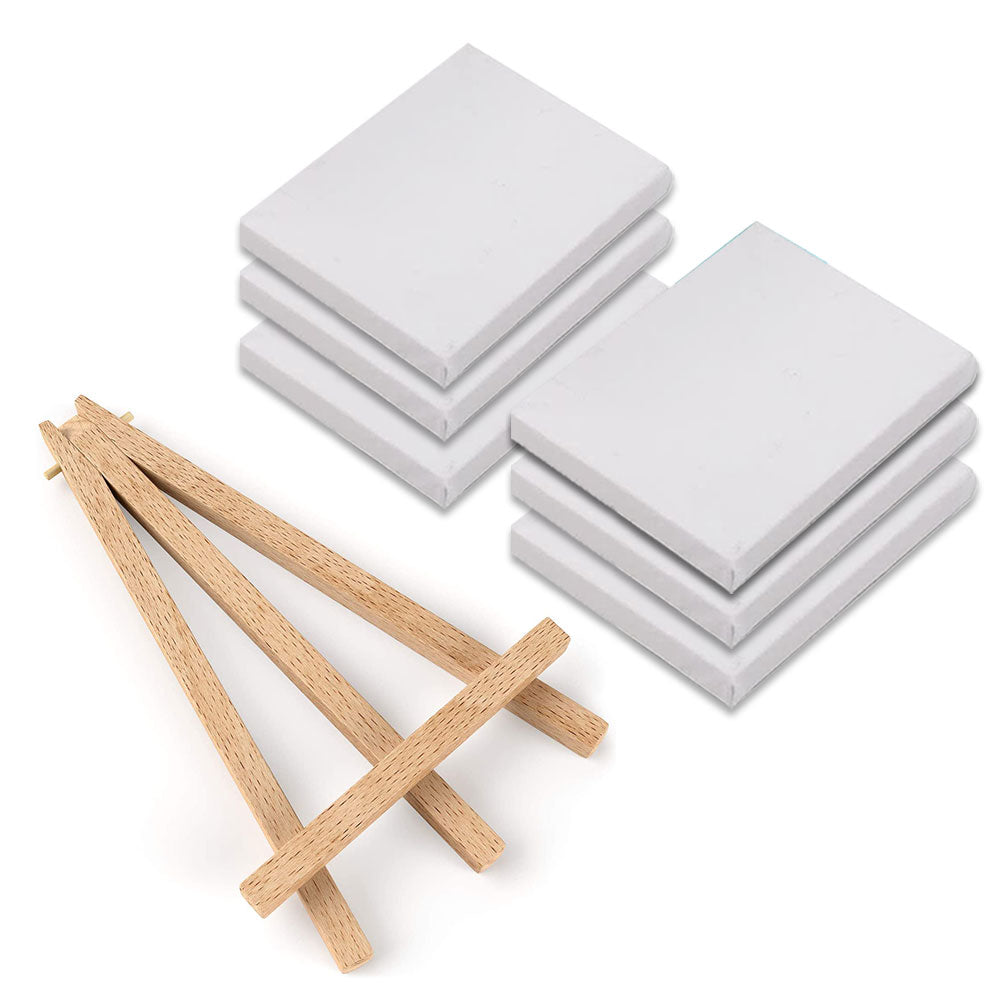Canvas Set Of 6 (4X4 Inches) With 1 Wooden Easel