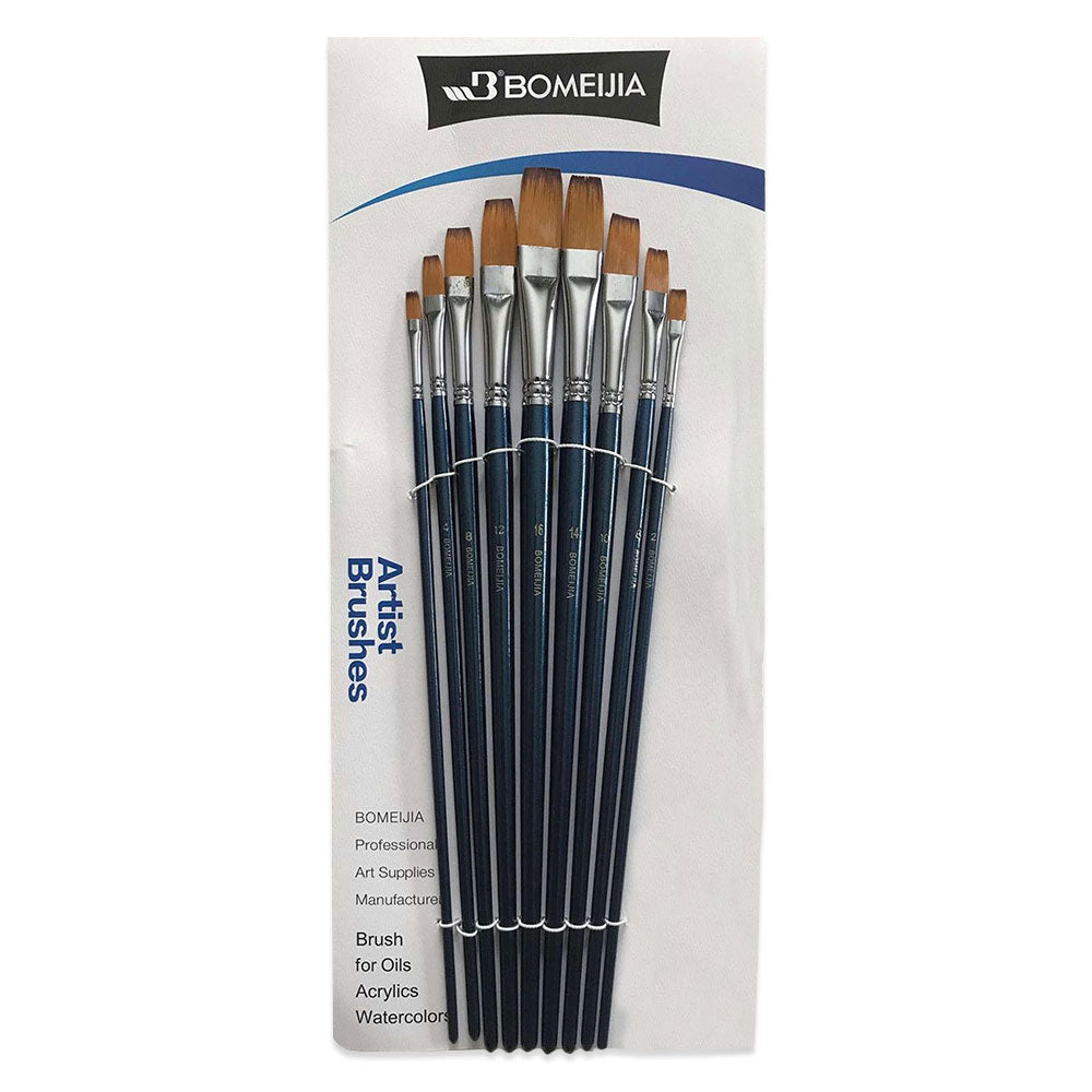 Flat Blue Colour Brush Long Handle Set Of 9