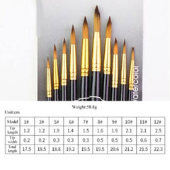 Gold Nylon 10 pcs medium handle pointed shape artistic painting brush set