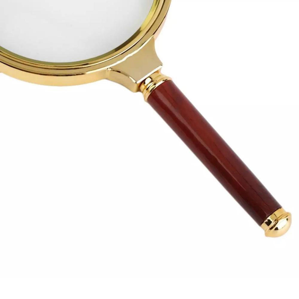 90Mm 10X Diameter Reading Magnifying Glass Gold-Plated Metal Dia With Wood Handle Magnifier Glass