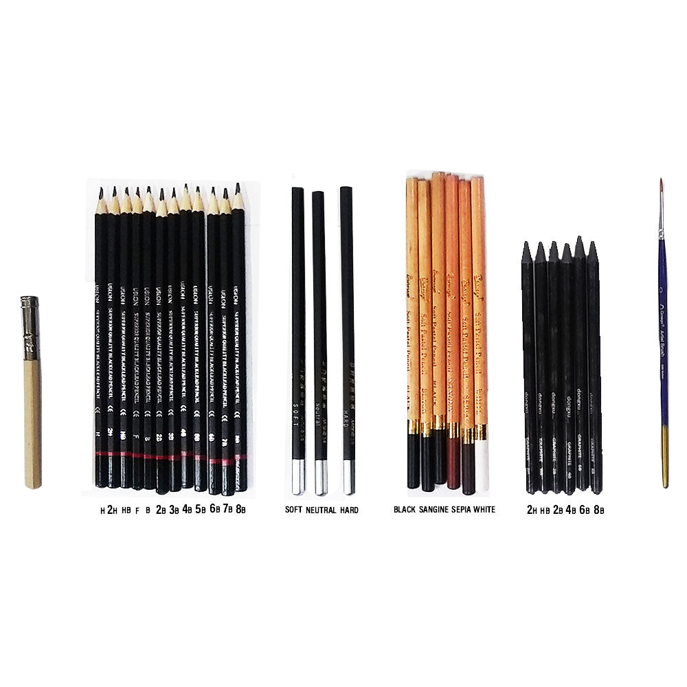 41Pcs Professional Sketch And Drawing Pencils Set Kit In Fabric Pouch, Charcoal Pencil Blenders Erasers Paper Cutter