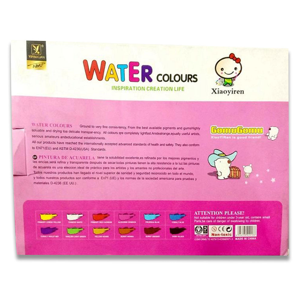 12Pcs Y2018 Water Colour Painting With 2 Brushes, Palette, Sponge And Water Bottle