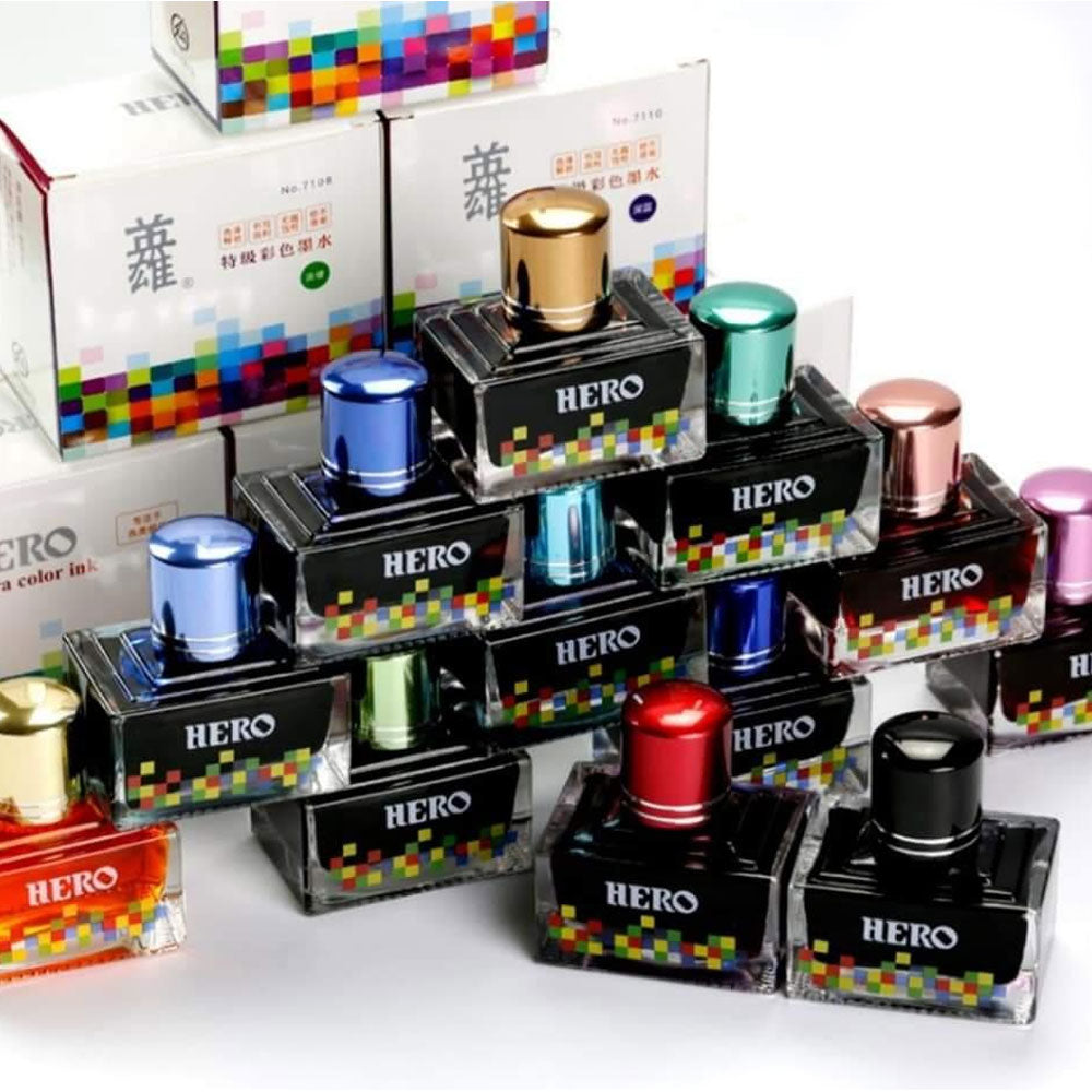 12Pcs - Hero 7100 Different Color Calligraphy Ink 40Ml Each Bottle