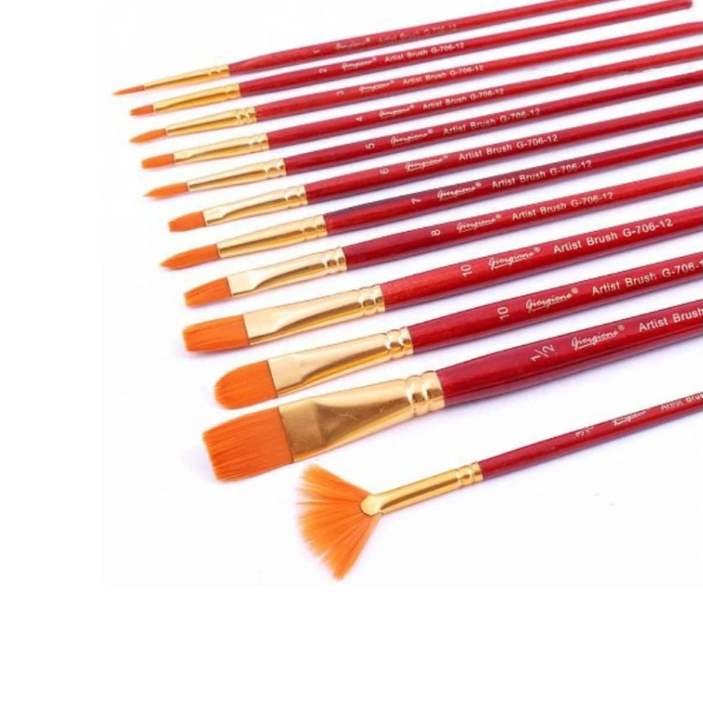 12Pcs Multi Shapes Artist Paint Brush Set Watercolour Acrylic Nylon Hair Oil Painting Supply