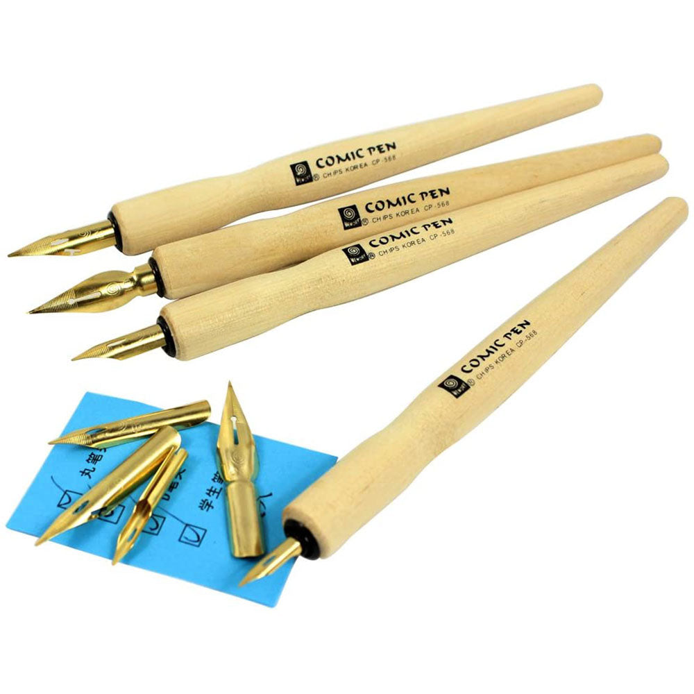 Memory 568 Series Calligraphy Dip Pen Wood Comics Pen 4 Holder 8 Nib Set