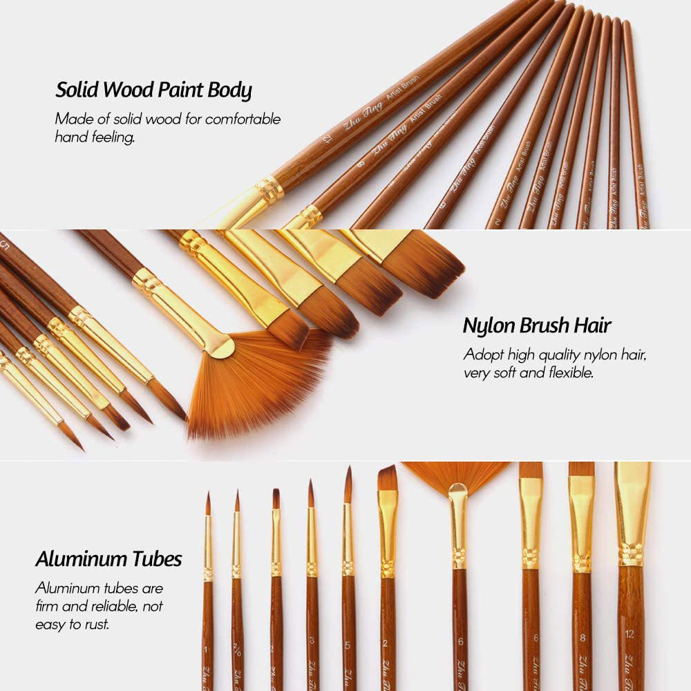 Pack of 10 Multi Shapes High Quality Nylon Professional Art Brush Set