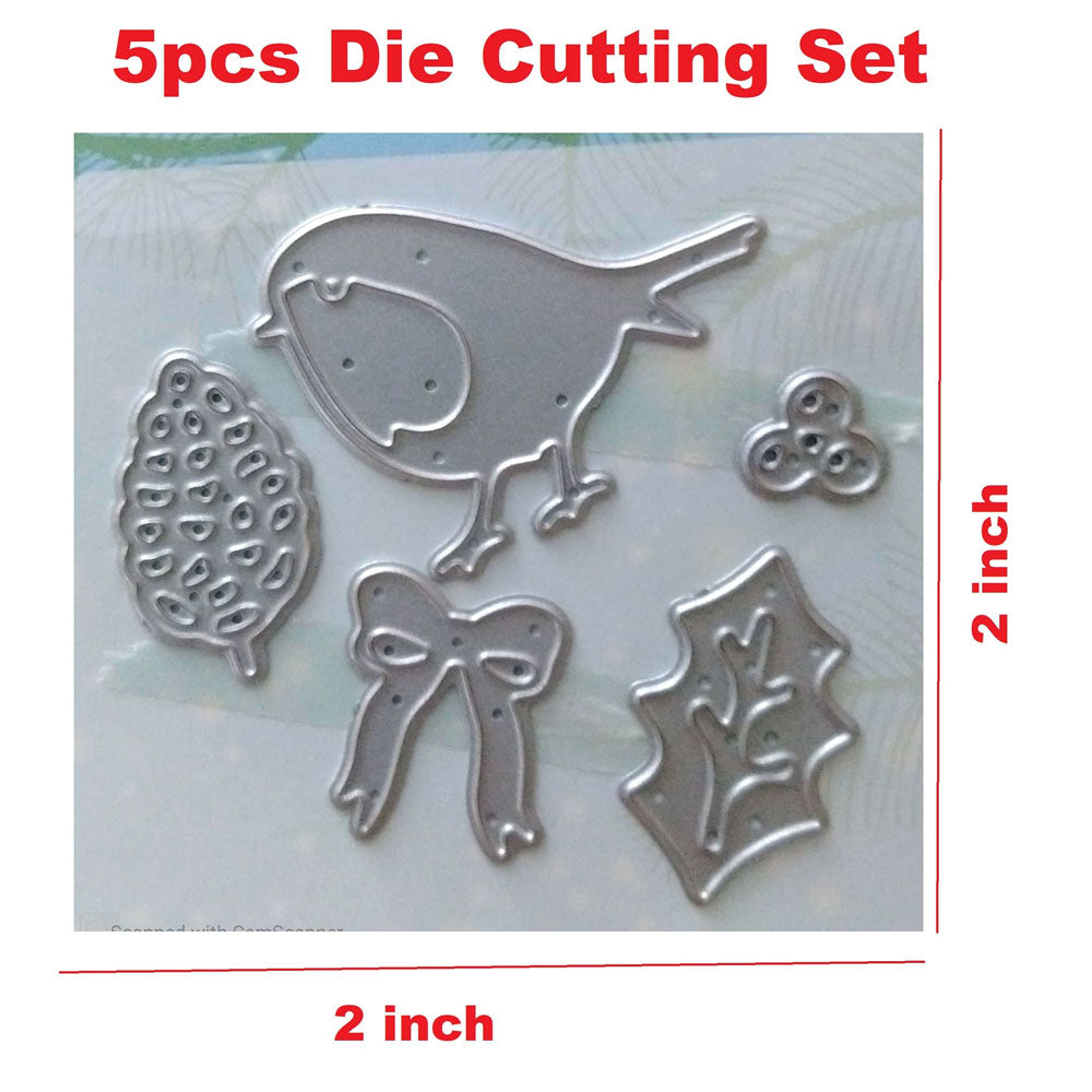 22Pcs Craft Gift Set Including 17Pcs Silicone Stamps, 5Pcs Die Cutter Of Seasons Greetings Merry Christmas