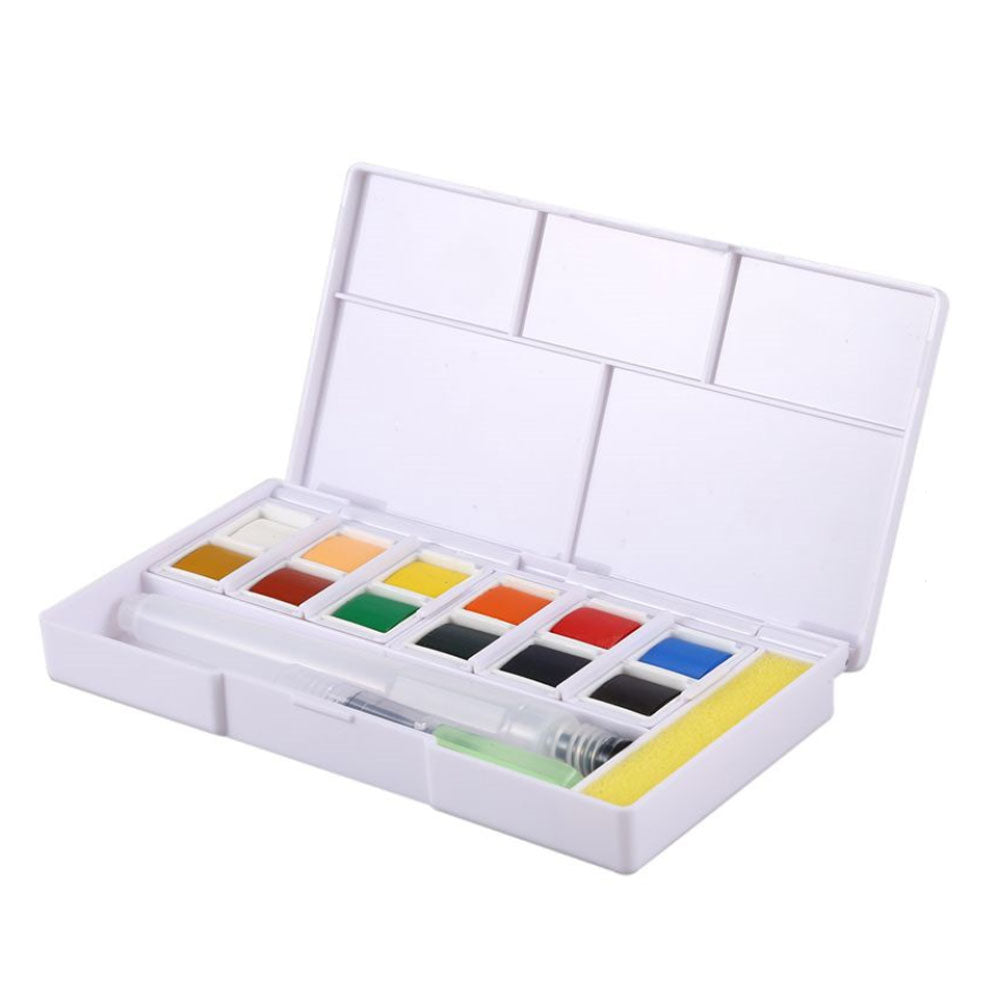 Superior 12 Colors Solid Watercolor Transparent Paints With 1 Painting Brush With Palette And Sponge In Box Set