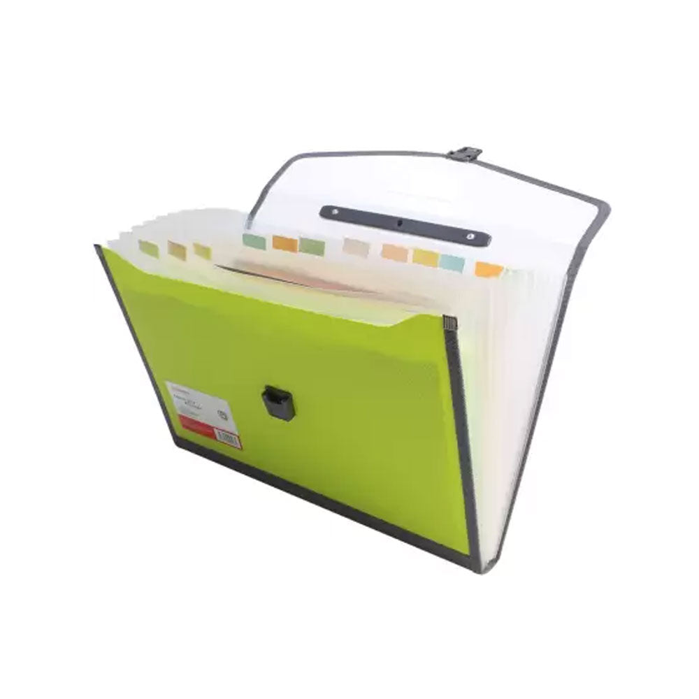 Tranbo Plastic Expanding Bag File Folder With 13 Section Pockets - Green