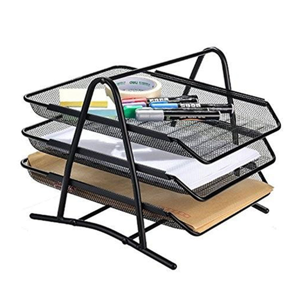 5 In 1 Desk Organizer Table Set Pen Stationery Holder Stand & Letter Tray 3 Story Tier Metal Mesh Set Of 5