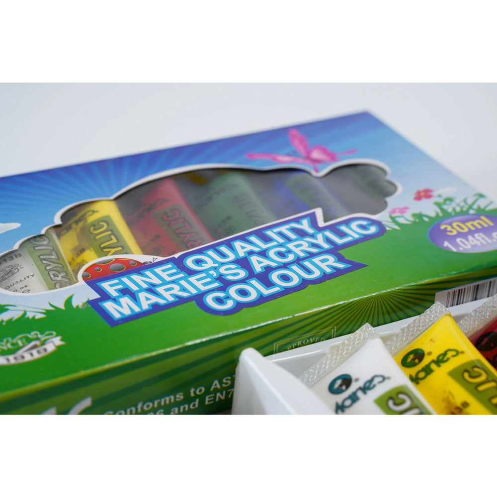 Maries Acrylic Paints - Pack Of 6 Assorted Colours 30ml in each tube - Acrylic Paints