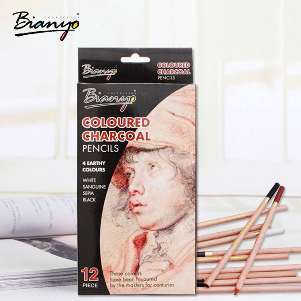 Coloured Charcoal Pencils / Artist Soft Pastel Pencils / Wooden Non Toxic Pencil For Sketching Drawing - 12 Pcs