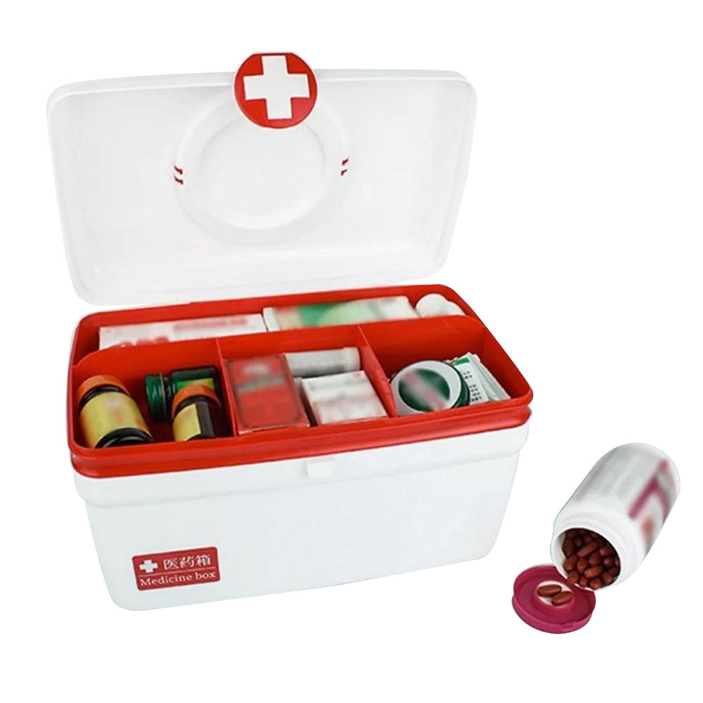 First Aid Emergency Medical Medicine Plastic Box With Tray For Home And Office Use - Small (8.46 Inches) And Large (10.75 Inches)