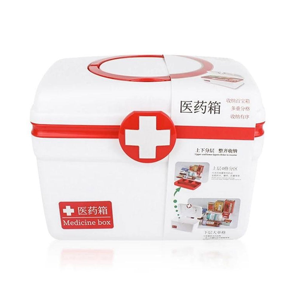 First Aid Emergency Medical Medicine Plastic Box With Tray - Small (8.46 Inches) And Large (10.75 Inches)
