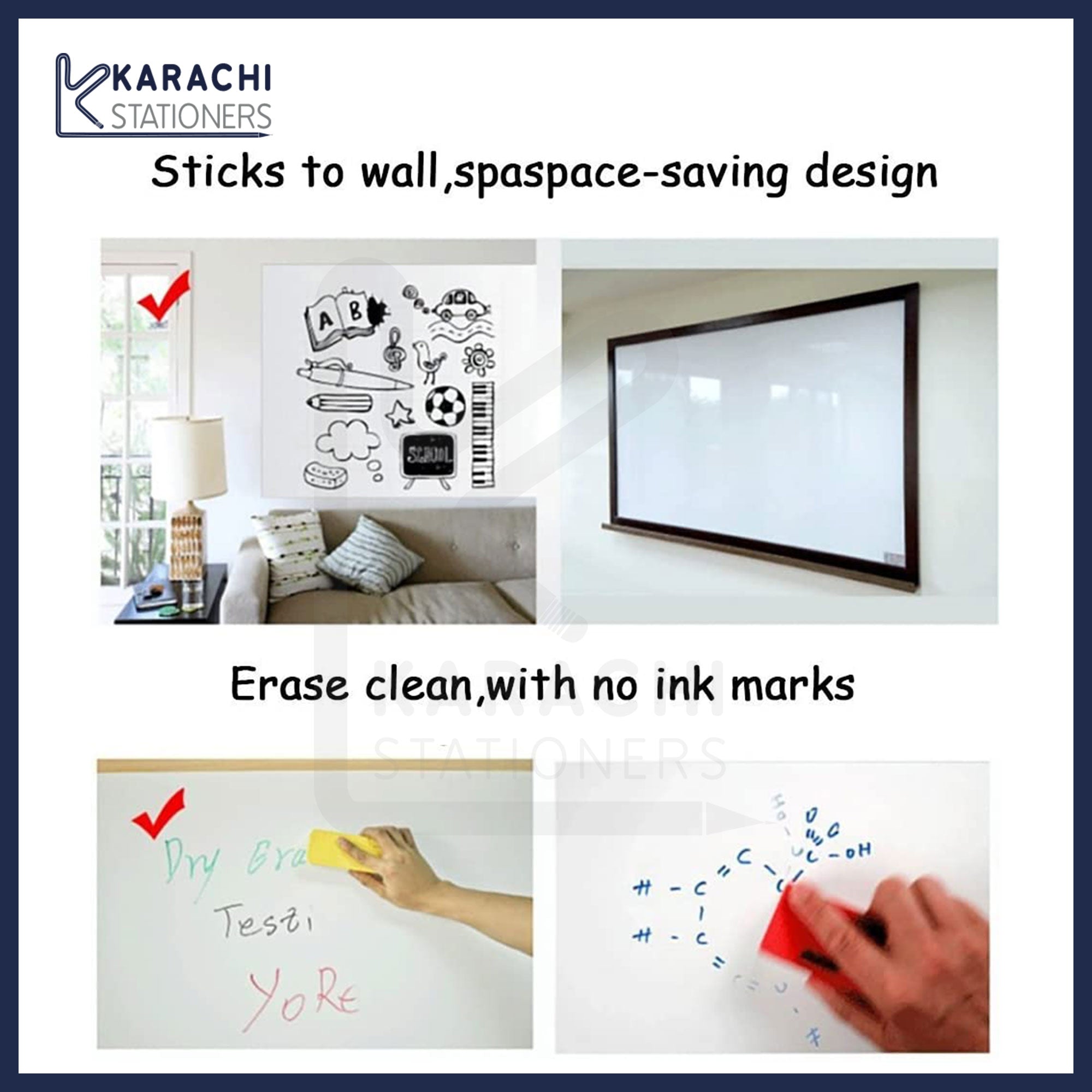 Whiteboard Vinyl Sticker With 2 Markers Size (16 x 36 inch)