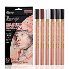 Coloured Charcoal Pencils / Artist Soft Pastel Pencils / Wooden Non Toxic Pencil For Sketching Drawing - 12 Pcs