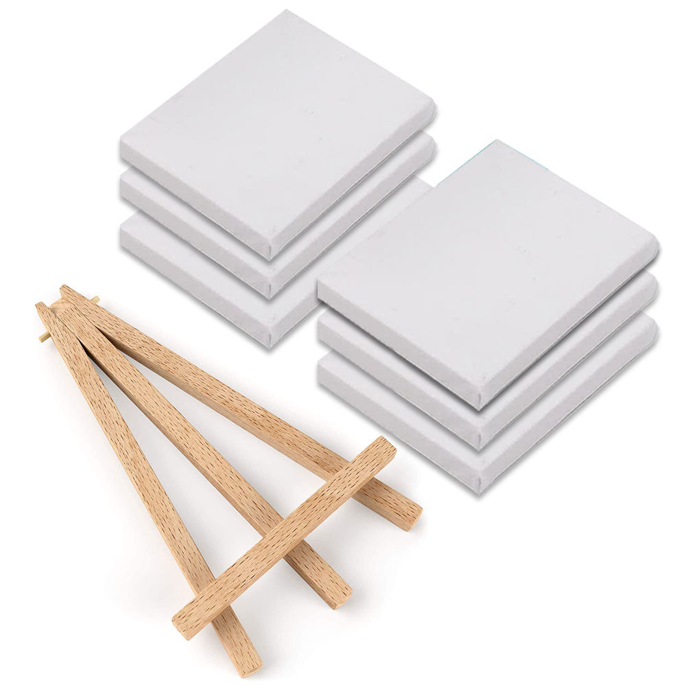 Canvas Set Of 6 (6X6 Inches) With 1 Wooden Easel