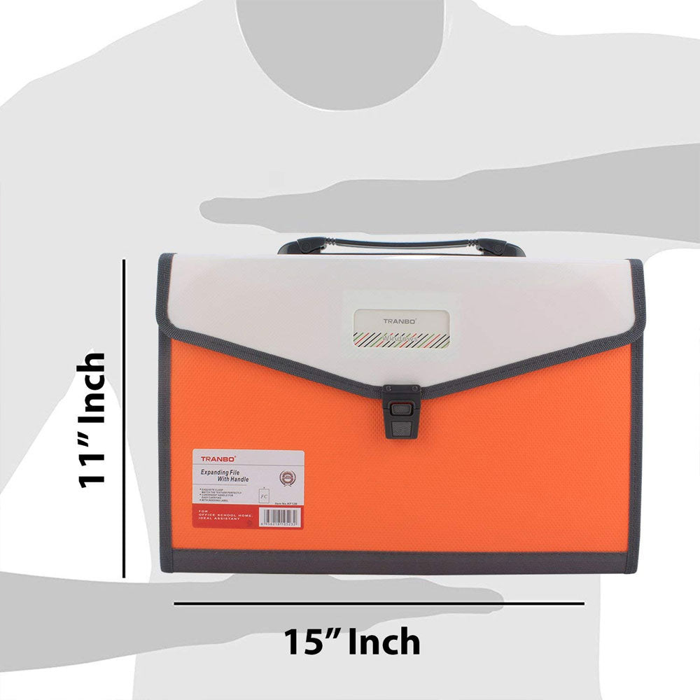 Tranbo Plastic Expanding Bag File Folder With 13 Section Pockets - Orange