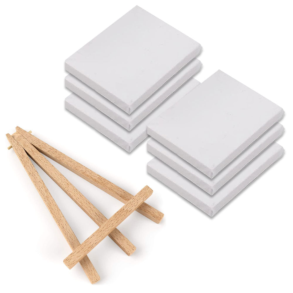 Canvas Set Of 6 (12X12 Inches) With 1 Wooden Easel